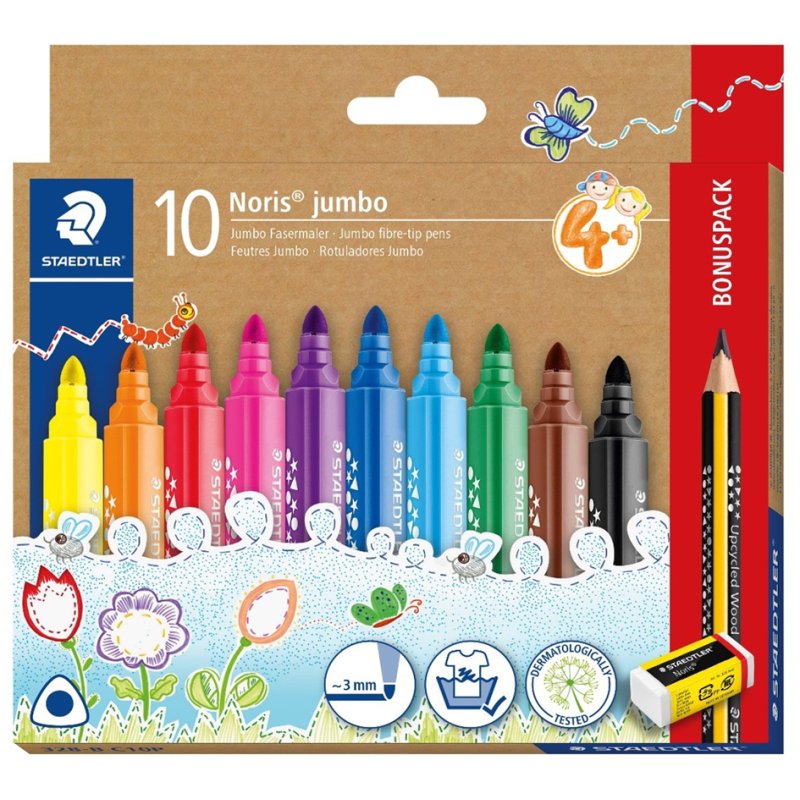 STAEDTLER Noris jumbo colouring pencils, triangular, 3.0 mm, value pack of 10